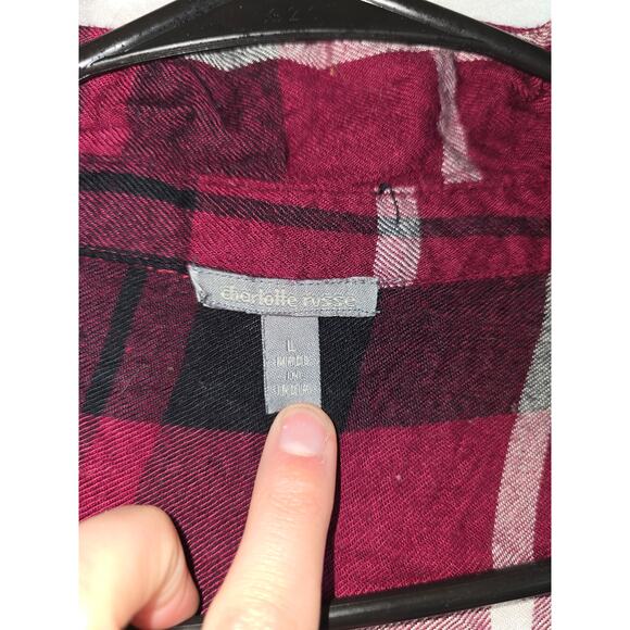 Charlotte Russe Magenta Plaid Button Up Top Women's Size L - Picture 3 of 10